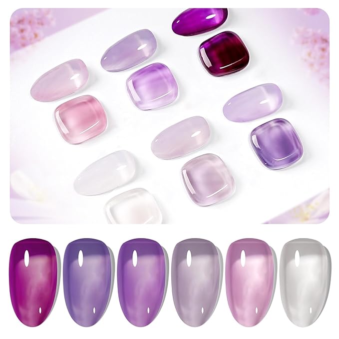 JODSONE Jelly Gel Nail Polish Set of 6 Colors Purple Set for Salon Manicures and DIY Nail Art at Home Need U V Cured Gift for Women