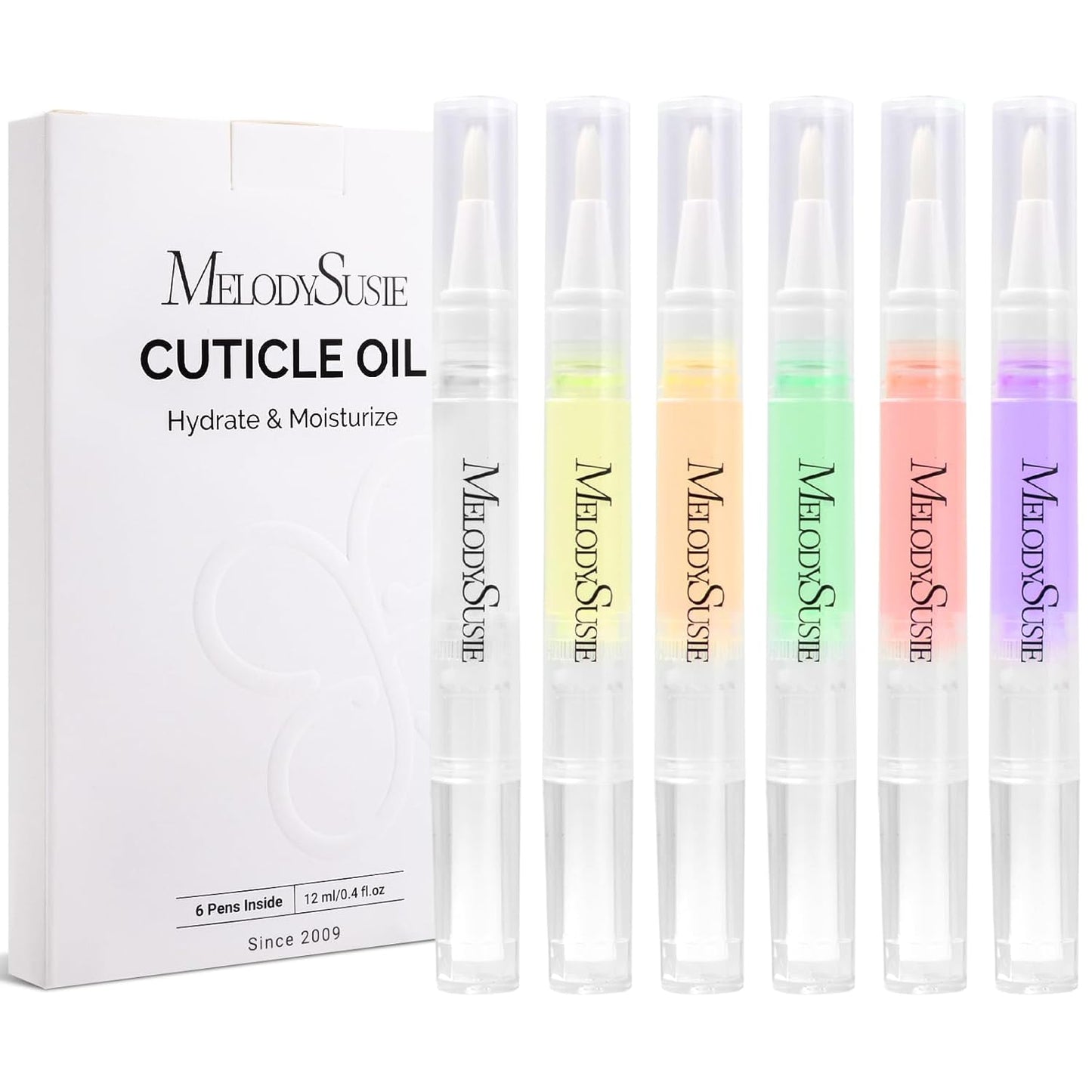 MelodySusie 6Pcs Cuticle Oil Pen Set,Nail Moisturizing Cuticle Oil Enriched with Vitamin E,Softens and Repairs Cuticles,Nail Strengthener,Protects Damaged Skin,Thin Nails,for Home and Salon Use