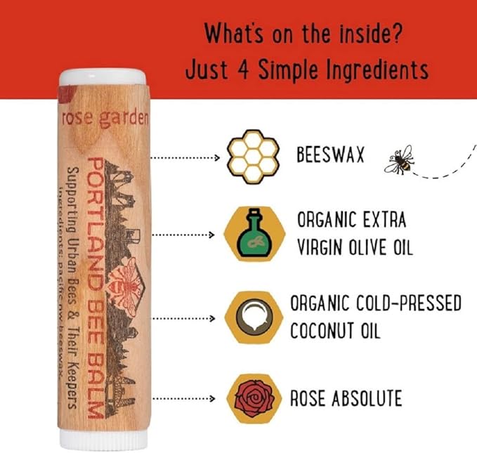 Portland Bee Balm All Natural Handmade Beeswax Based Lip Balm, Rose Garden 3 Count