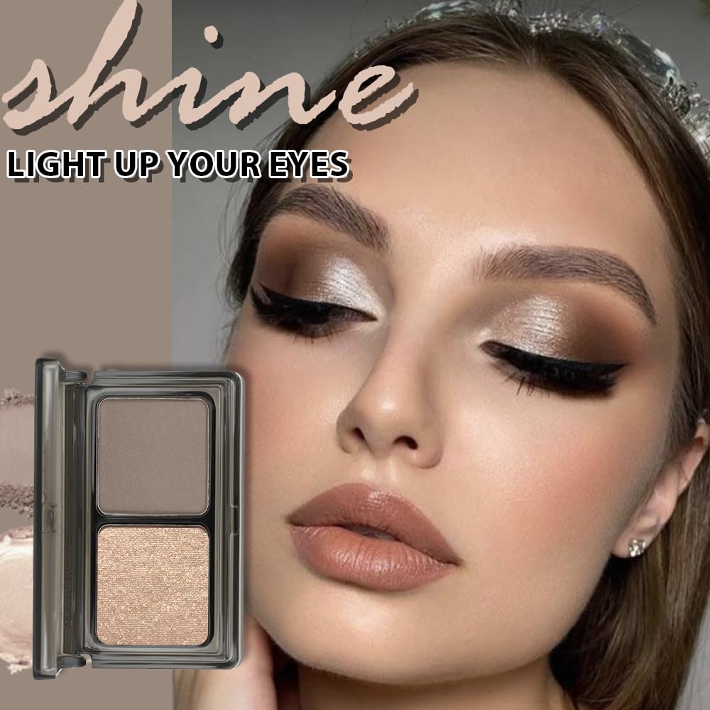 Golden Brown Taupe Two Color Matte Shimmer Glitter Eyeshadow Palette,Eye Shadow Powder Professional Long-Lasting Waterproof Makeup Palette,Easy-To-Apply and Compact for Travel,Vegan & Cruelty-Free