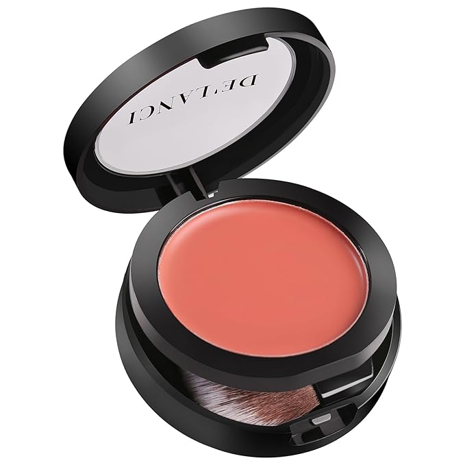DE'LANCI Blush Single for Cheeks+Lip, Buildable Color Silky Smooth Peach Blush, Best Peachy Half Matte Blusher for Fair Medium Skin, Easy to Use Travel Size, Breathable Blendable Cream Blush (SHY 05#)