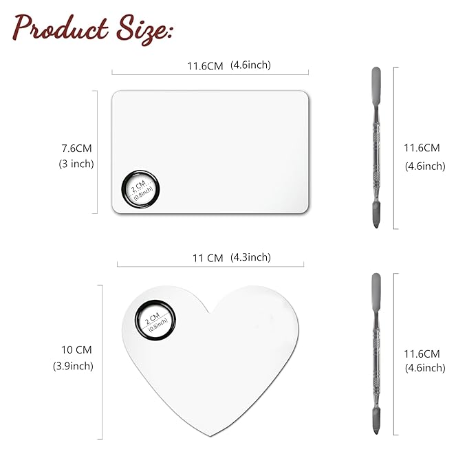 2Pcs Cosmetic Makeup Palette, Premium Stainless Steel Metal Makeup Mixing Palette with Spatula, Makeup Mixing Tray for Mixing Foundation/Eye Shadow/Mascara/Nail Polish/Pigment/Nail Art
