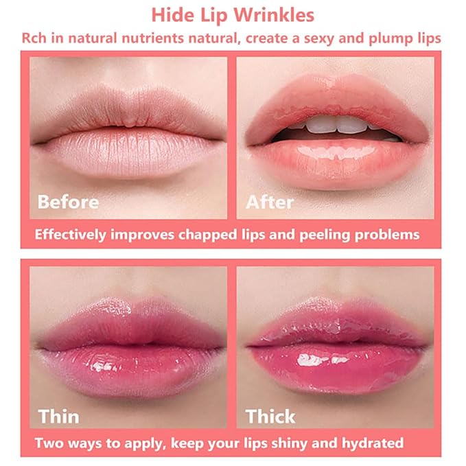 Plumping Lip Oil, Moisturizing Lip Glow Oil, Long Lasting Nourishing Lip Gloss Lip Balm, Non-sticky Transparent Toot Lip Oil Tinted for Lip Care and Dry Lip - Pink