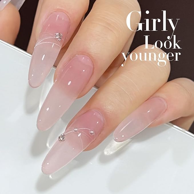 Double Rhythm Gel Polish Translucent Sheer Neutral Natural Light Milky Same Color Same Bottle 15ML Jelly Polish Art DIY at Home (Baby Pink-A1376)