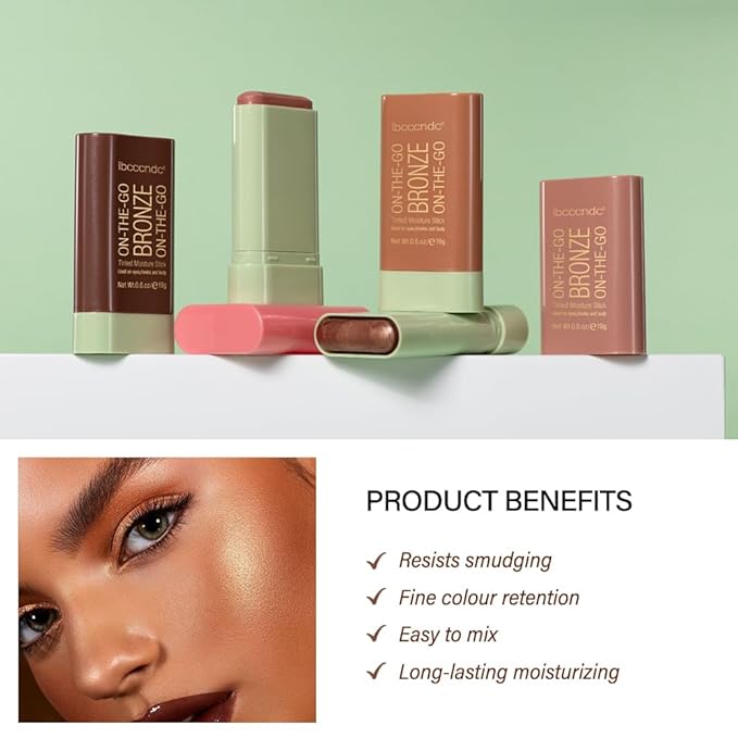 Multi-Use On The Go Bronzer Stick, Cream Contour Stick, Highlight Facial Stick Makeup, Glow Bronzer Stick for Women, Long-lasting Tinted Stick (1# Warm Glow)