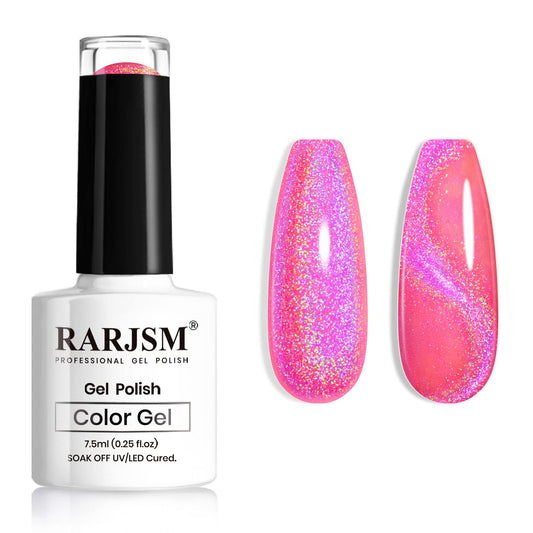 RARJSM Cat Eye Gel Nail Polish, Galaxy Chameleon Magnetic Gelpolish Hot Pink Holographic Glitter Gel Soak Off UV LED DIY Manicure Art for Salon Designs and Home DIY 7.5ML/0.26fl oz