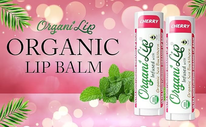 Organic Lip Balm, Cherry Flavor, Ultra Hydrating Lip Moisturizer for Cracked or Dry Lips, Infused With Organic Sea Buckthorn, Oval Shaped Tube, USDA Certified Organic, 30 Pack