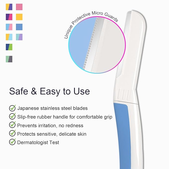 Face Razors for Women, Dermaplane Razor for Women Face, Eyebrow Razor, Dermaplaning Tool, Skin Safe Microblades, Peach Fuzz Remover (9ct, Aegean Frost)