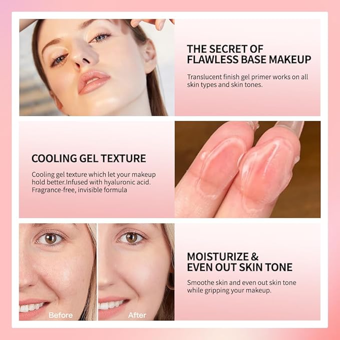 AKARY Gel-Based & Hydrating Face Primer For Smoothing Skin & Gripping Makeup with Vitamin E, Long-Wear Foundation Face Primer for Oil Control, Even Fine Lines, 0.81 Fl Oz, 05 Coconut