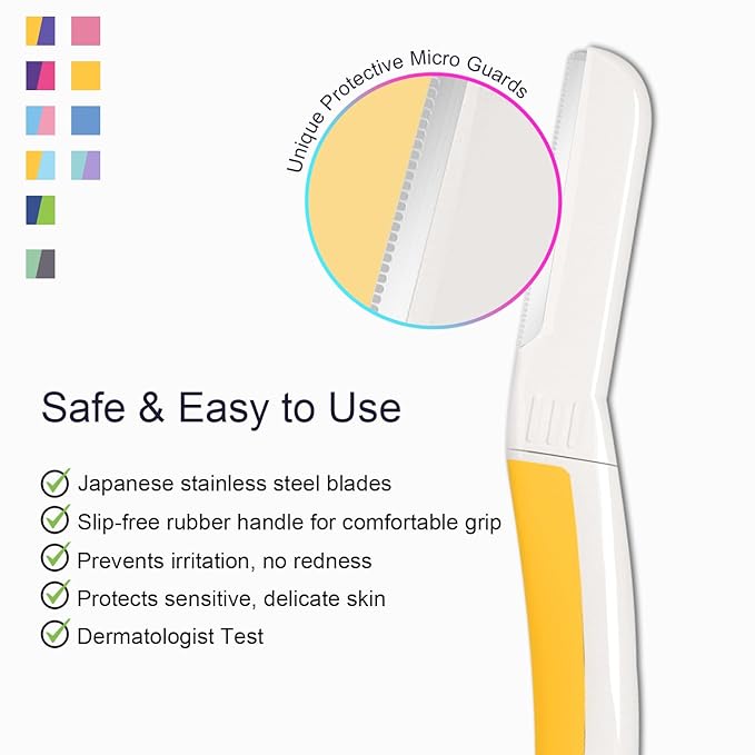 Face Razors for Women, Dermaplane Razor for Women Face, Eyebrow Razor, Dermaplaning Tool, Skin Safe Microblades, Peach Fuzz Remover (12ct, Solar Veil)