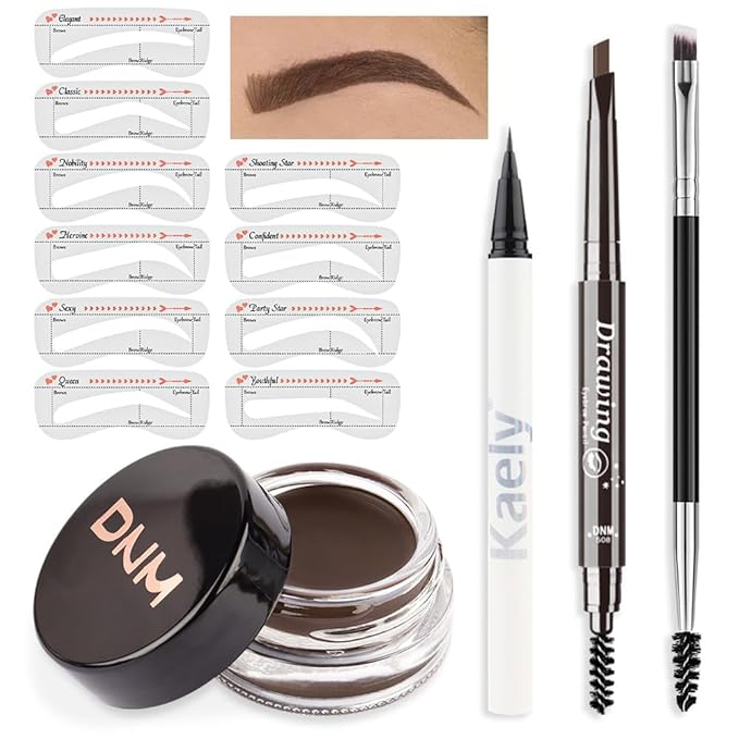 evpct Eyebrow Stencils Kit for Women Shaping, Eyebrow Shaper Makeup Kit, Eye Brow Stencil Shaper Tinting kits for Women, with Eyeliner, Eyebrows Pencil, Pomade, Brush and 10 Stencils, Kit04 DARK BROWN