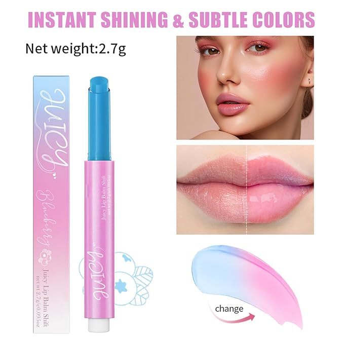 Juicy Lip Plump Shift, Click Melting Lip Balm Lasting Tint Hydrating & Nourishing Lip Care Moisturizer Glossy Color Changing Lip Gloss Non Sticky Lipstick Vegan Tinted Lip Balm (#5 Blueberry)