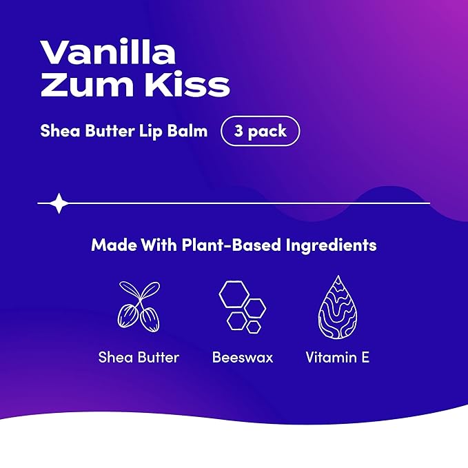 Zum Vanilla Kiss Stick (Pack of 3) with Certified Organic Sunflower Seed Oil, Beeswax, Shea Butter, Pure Essential Oils, Candelila Wax, Vitamin E and Honey, 0.15 oz