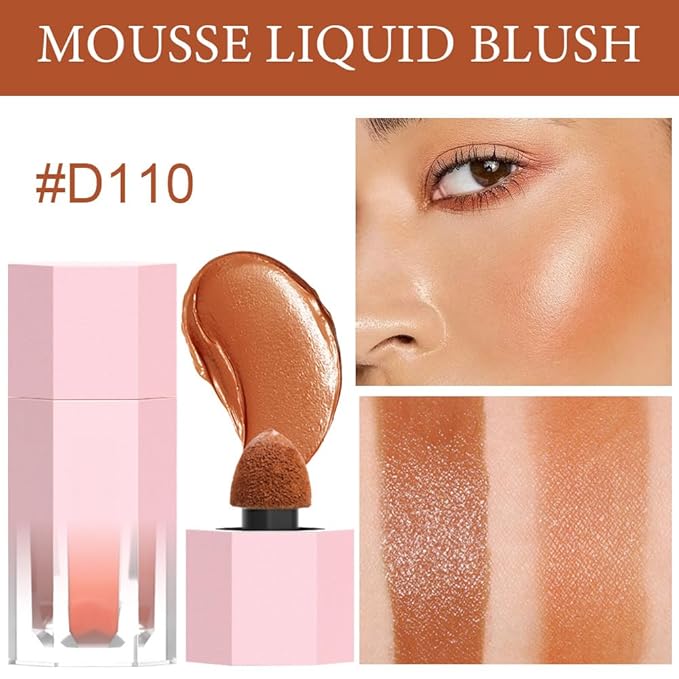 evpct 2Pcs Soft Cream Velvet Liquid Blush Makeup for Cheeks Lips, Moisturizing Lightweight Blendable Feel Waterproof Long-Wearing Smudge Proof Natural Matte Finish Looking Dewy Cheek Tint D110 & D112