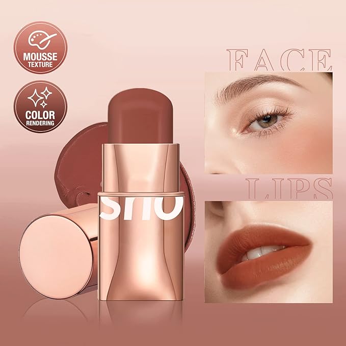 Cream Blush Stick for Cheeks Makeup,Waterproof Blush Face Stick Multi-Use Lip and Cheek Tint,Matte Finish Lightweight Easy to Blend Natural Cream Blusher Makeup for All Skin Tones- Rose Red