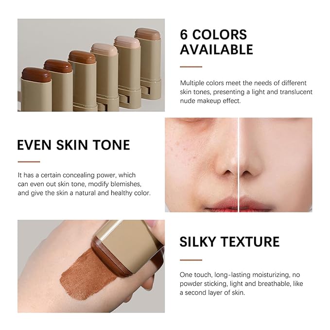 Foundation Stick - Skin Tint & Contour Stick, Serum-Boosted Beauty Balm, Buildable Coverage, Natural Finish, Long-Lasting Wear, For Many Skin Tones (05#)