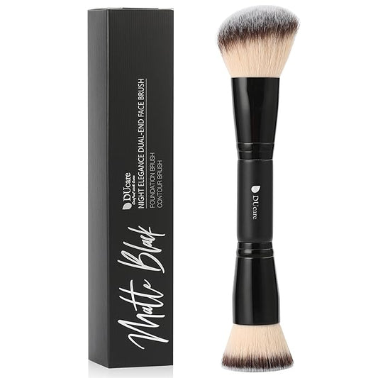 DUcare Foundation Brush Contour Bronzer Double Ended Makeup Brush for Blending Liquid Powder Concealer Cream Blush Buffe Black