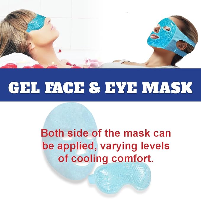 Gel Beads Face & Eye Masks Kit .Hot/Cold Mask. Eye and Face Therapy with Soft Back Reusable(Eye & Face Mask Blue)