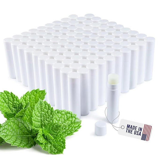 Lip Balm Bulk Unlabeled - Made in USA Bulk Chapstick - Natural Ingredients Vitamin E Shea Butter - Custom Chapstick Bulk For Party & Wedding Favors (100 Count, Peppermint)