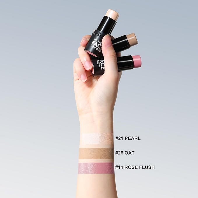 FOCALLURE 3 Pcs Cream Contour Sticks,Shades with Highlighter & Bronzer & Blush,Non-greasy Long-wear Face Contouring Pen,Easy to Sculpt the Face and Create a Lightweight Finishing Makeup,LIGHT-SKIN