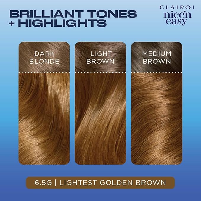 Clairol Nice'n Easy Permanent Hair Dye, 6.5G Lightest Golden Brown Hair Color, Pack of 3