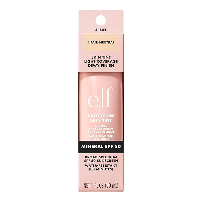 e.l.f. Halo Glow Skin Tint SPF 50, Tinted Moisturizer For Light, Buildable Coverage, Creates A Natural Glow, Vegan & Cruelty-Free, 1 Fair Neutral
