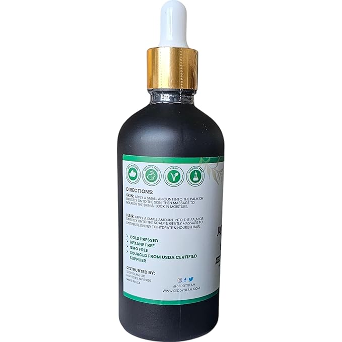 Seddy Organic Jamaican Black Castor Oil - with Rosemary & Peppermint in Glass Bottle - Cold Pressed | Hexane-Free | Promotes Hair Growth | Strengthens Hair | Hair Treatment Oil - 3.4 Fl. Oz