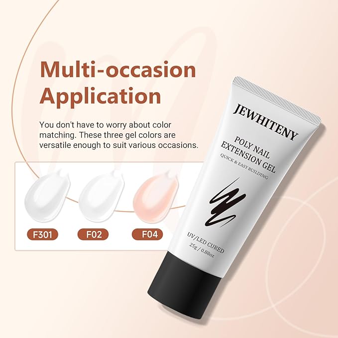 JEWHITENY Poly Extension Gel Nail Set Clear White Pink Poly Nail Gel With Slip Solution Base Coat Top Coat French Manicure for Finger Art and Home DIY Need U V Lamp Curing