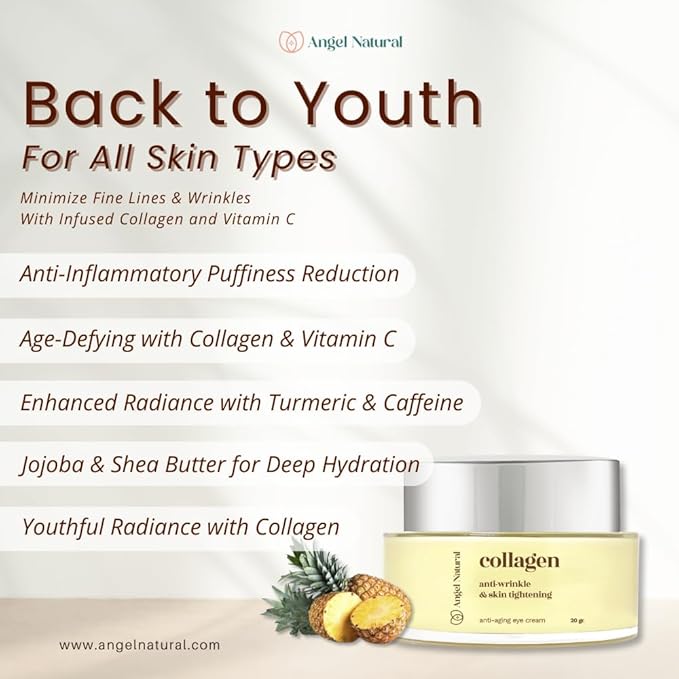 Anti-Aging Eye Cream with 5% Collagen and 5% Vitamin C, Reduce Dark Circles & Puffiness, Fine Lines and Wrinkles, Caffeine, Korean Skin Care, 0.7 Fl Oz