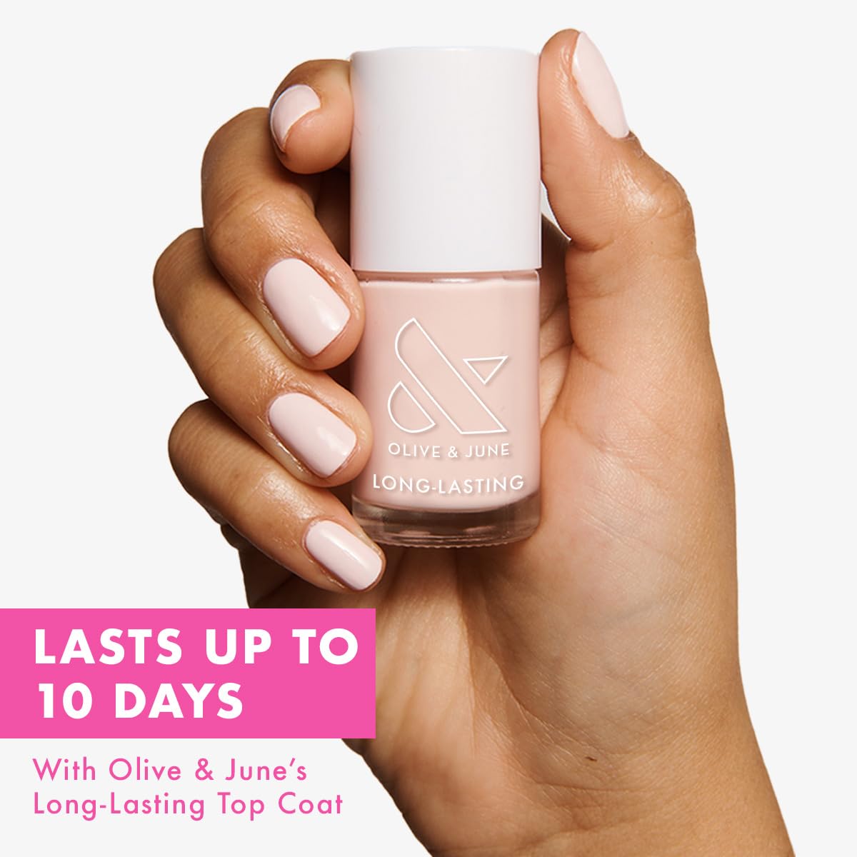 Olive & June Long Lasting Nail Polish | Plump Gel-Like Finish No Lamp Needed | Lasts up to 10 days | Salon-Quality Color at Home | 15-Free, Vegan & Cruelty-Free Chip-Resistant Shine | GH Baby Pink