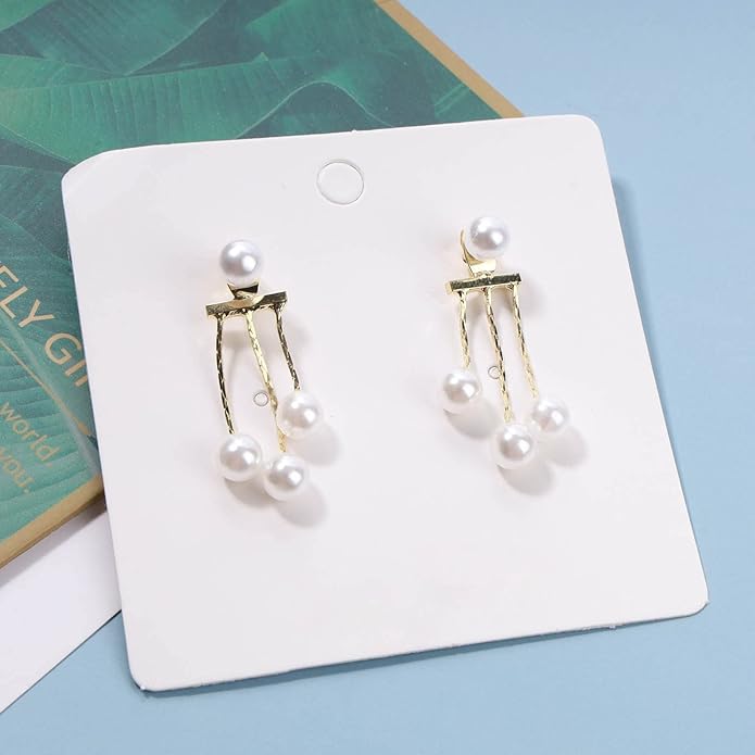 Boho Pearl Drop Dangle Earrings Gold Pearl Ear Jacket Earrings Vintage Dangle Pearl Tassel Earrings Double Way Front Back Earrings Jewelry for Women Gifts