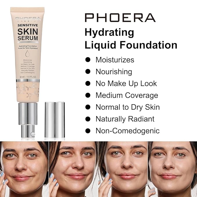 PHOERA Essence Foundation,Hydrating Waterproof and Light Long Lasting Hypoallergenic Full Coverage Foundation Serum. (N04 Sand)