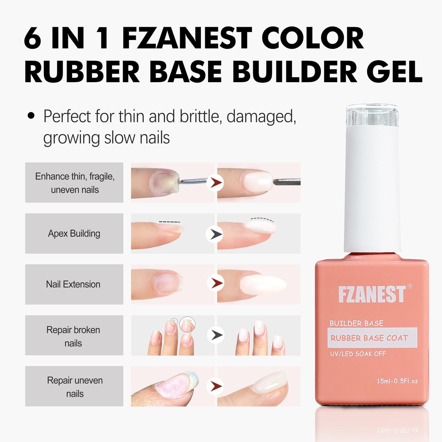 FZANEST Builder Gel for Nails, Milky White Gel Polish Rubber Base For Nails Strengthener Extension Apex Building Repair UV LED Color Base Nail Polish in Bottle