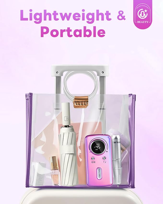 CozyZen Cordless Nail Drill Professional: 45000 RPM Rechargeable Electric Nail File Kit, Portable & Low Noise for Acrylic, Gel Nails, Manicure & Pedicure - Salon & Home Use