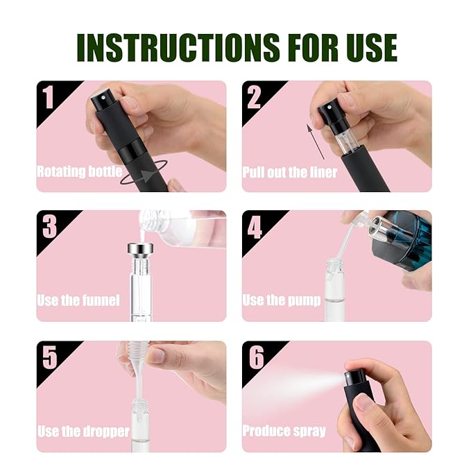 14 PCS/8ML Portable Atomizer Perfume Bottles, Mini Empty Refillable Cologne Spraye Bottle, Pocket Travel Perfume Liquid Sprayer (Matte Black)