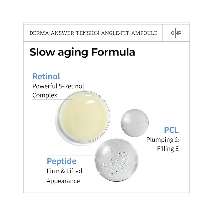 CNP Retinol PCL Eye Treatment Serum (1.01 fl.oz/ 30ml) - DermaAnswer Tension Angle-Fit Ampule, Under Eye Tightening, Firming, Korean Night Skincare, Fine Lines and Dark Circles