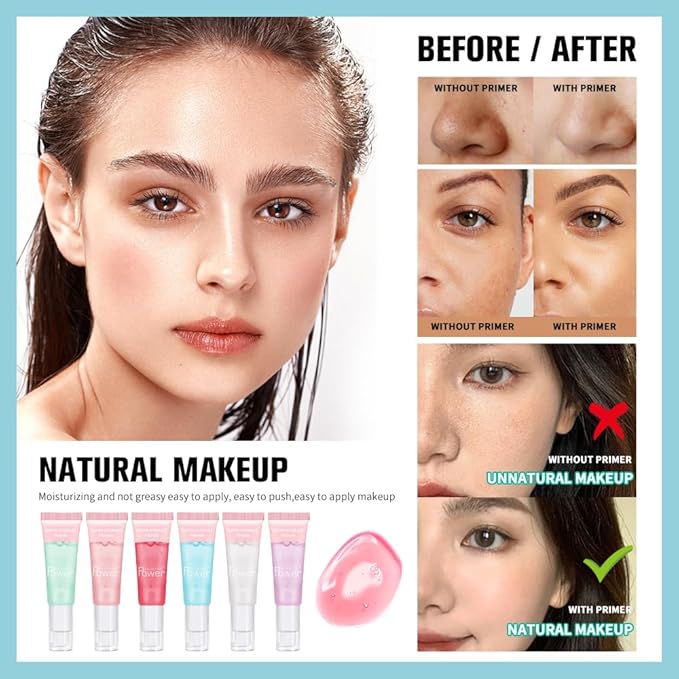 AKARY Gel-Based & Hydrating Face Primer For Smoothing Skin & Gripping Makeup with Vitamin E, Long-Wear Foundation Face Primer for Oil Control, Even Fine Lines, 0.81 Fl Oz, 05 Coconut