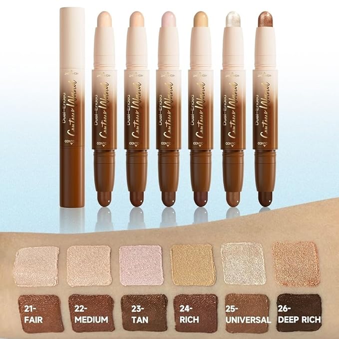 2in1 Cream Contour Highlighter Stick, Neutral Bronzer Makeup Sticks, Applies Dual-Ended Sculpting Stick for Face Body, Long Lasting Waterproof No Smudging, Suitable for Makeup Beginners-Fair
