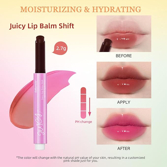 Juicy Lip Plump Shift, Click Melting Lip Balm Lasting Tint Hydrating & Nourishing Lip Care Moisturizer Glossy Color Changing Lip Gloss Non Sticky Lipstick Vegan Tinted Lip Balm (#5 Blueberry)