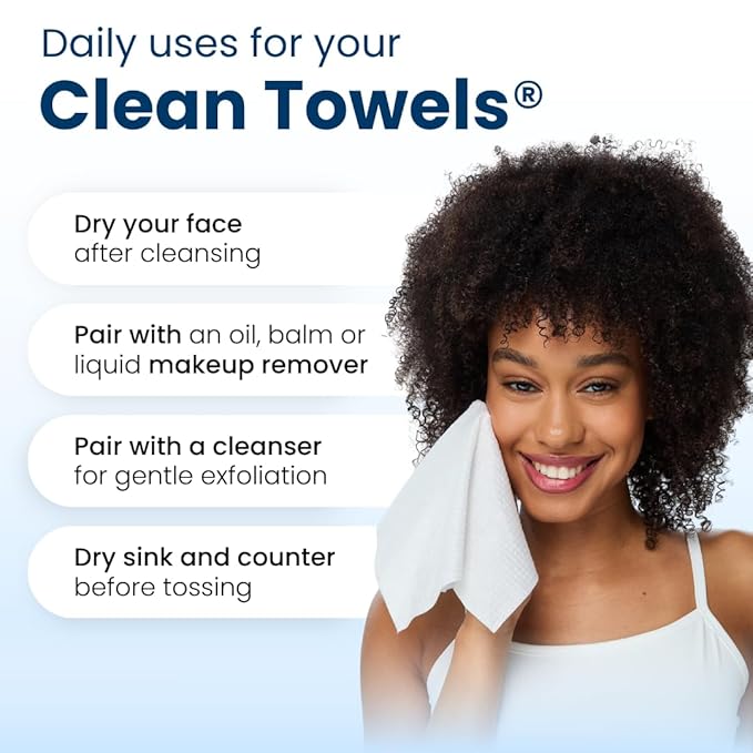 Clean Skin Club Clean Towels XL™, 100% USDA Biobased Face Towel, Disposable Face Towelette, Makeup Remover Dry Wipes, Ultra Soft, 50 Ct, 1 Pack