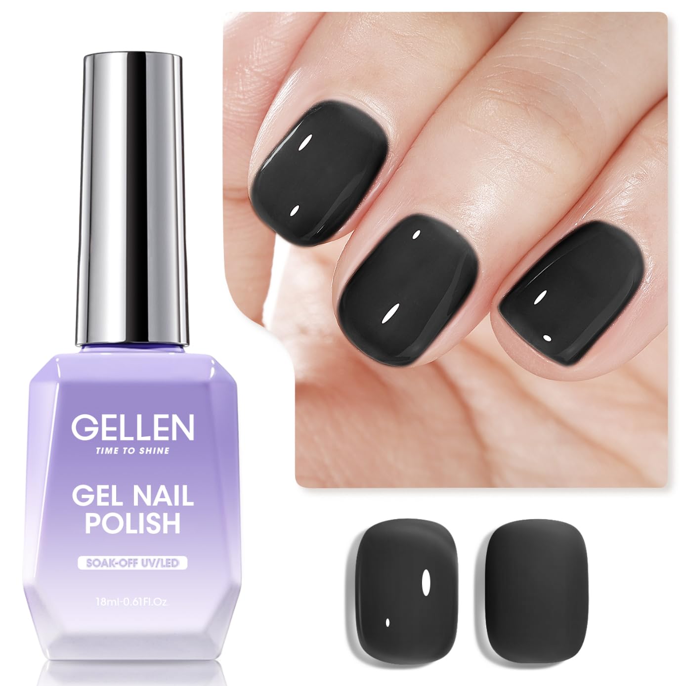 Gellen Black Gel Nail Polish 18ML 1Pc Sheer Classic Black Gel Polish Soak off UV Light Translucent Nail Polish Salon DIY Nail Art Manicure at Home Christmas Gifts, 0.61 Fl Oz