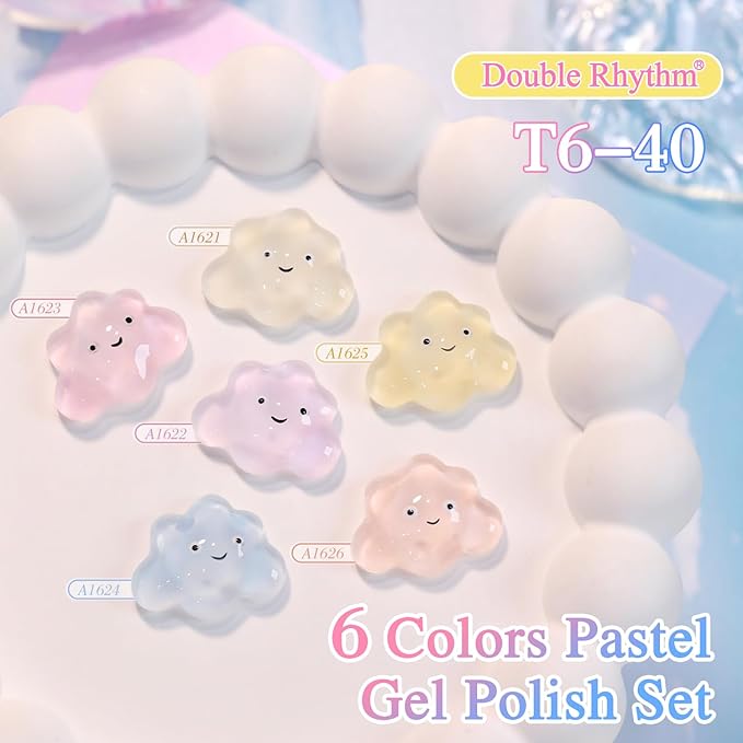 Double Rhythm 6 Pcs 15 ML Gel Polish Set Same Color Same Bottle Soak Off Gel Polish Kit Nail Art Manicure Salon DIY at Home for Women (Jelly Blue Purple Nude Pink-T6-40)