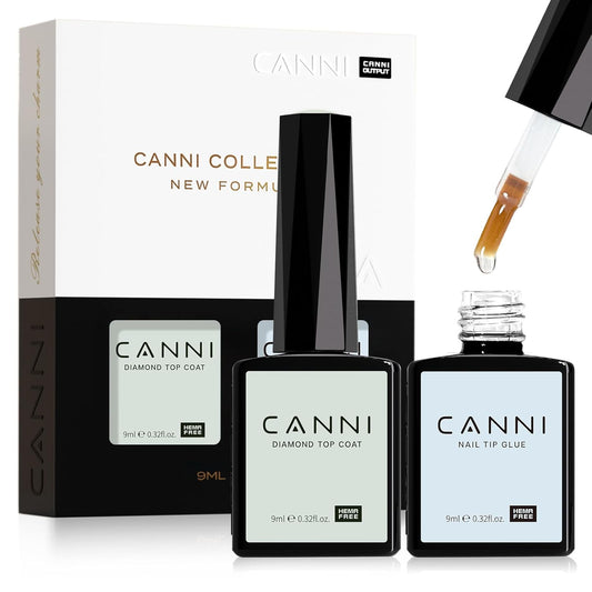 CANNI 2 Pcs No Wipe Top Coat and Gel Nail Glue for Acrylic Nails Tips False Nails Tips Gel Nail Polish Set