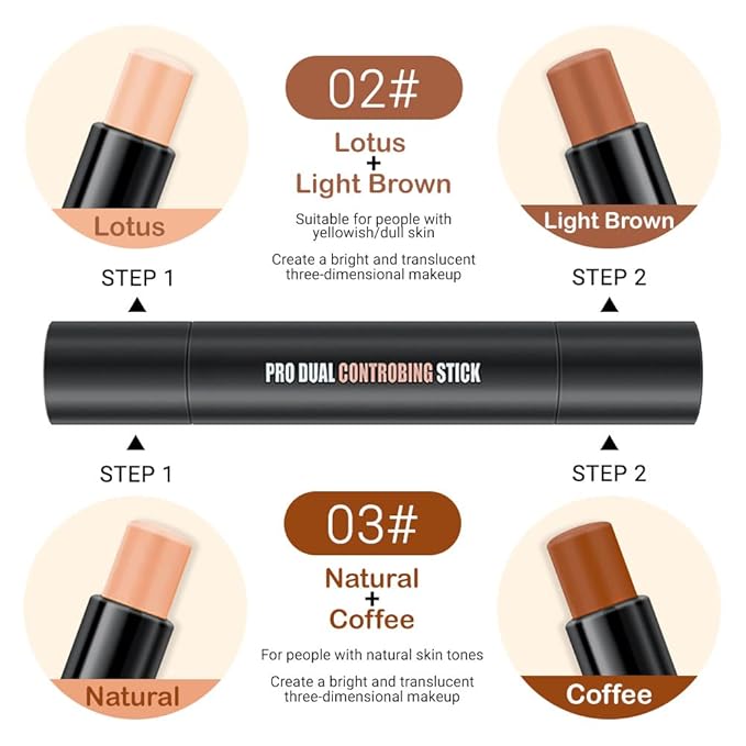 evpct 4 Color Contour Stick Makeup Set Concealer Bronzer Stick Cream Contour Palette Contour Contouring Makeup Kit for Beginner Face Highlighter Makeup Stick Liquid Contour contorno maquillaje 02+03