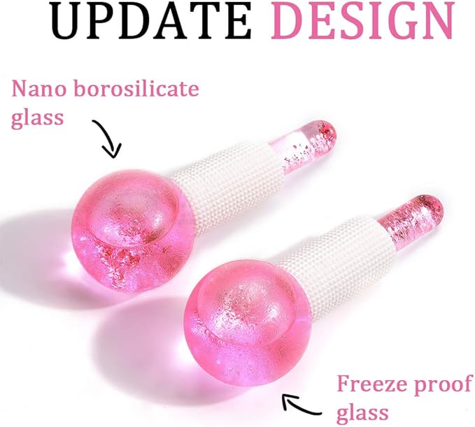 Facial Ice beauty ball- 2PC Globes Pink Facial Roller for Cold or Hot Skin Massagers Globe Durable Quartz Glass for Face and Eye Rollers Reduce Puffiness