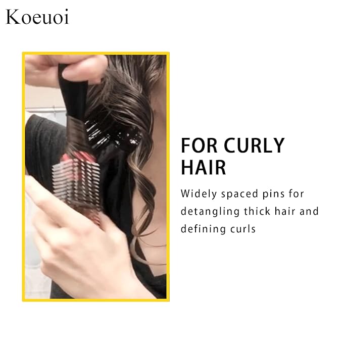 Classic Styling Curly Hair Brush. 9 Row Black Brush for Detangling, Separating, Shaping. For Women and Men Wet or Dry Hair.