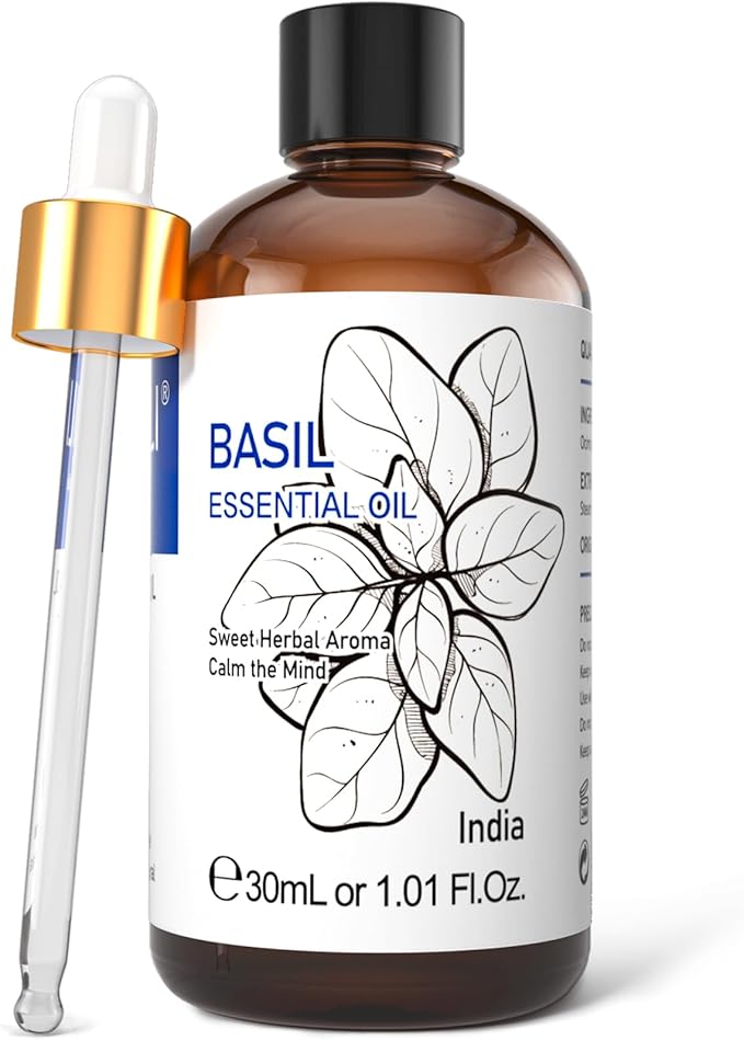 HIQILI 1 Fl Oz Basil Essential Oil, 100% Pure Undiluted for Skin, Diffuser - 30ml