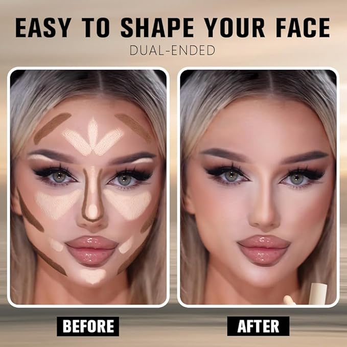 Dual-Ended 2-in-1 Cream Contour & Highlighter Stick – Waterproof, Long-Lasting for Face & Body Makeup, Suitable for All Skin Tones, 01#Nuetral Nude + Beige