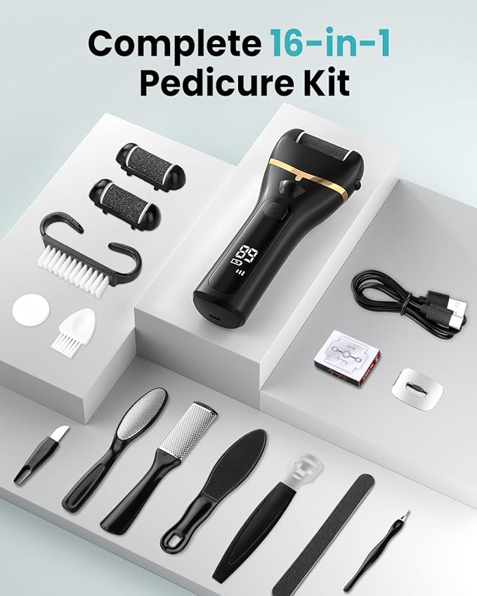 Electric Foot Callus Remover with 10000 RPM Motor and 3-Speed Settings, Foot File Kit with LED Light and Display for Women’s Home Pedicure, Waterproof Foot Grinder with Type-C Charging