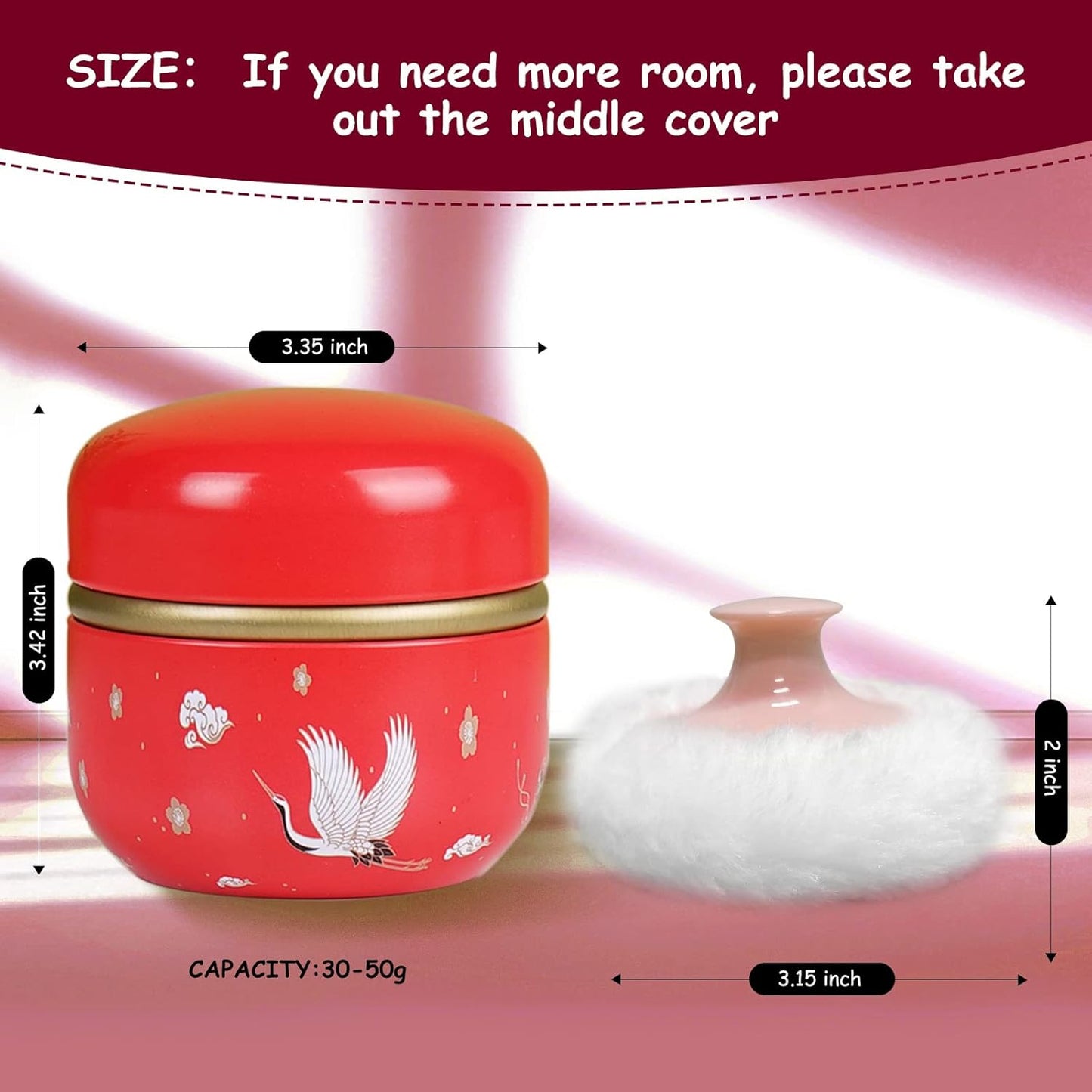 Body Powder Puff and Container for Dusting Powder, Women Powder Puff and Powder Case for Bath and Travel (Crane Pattern)